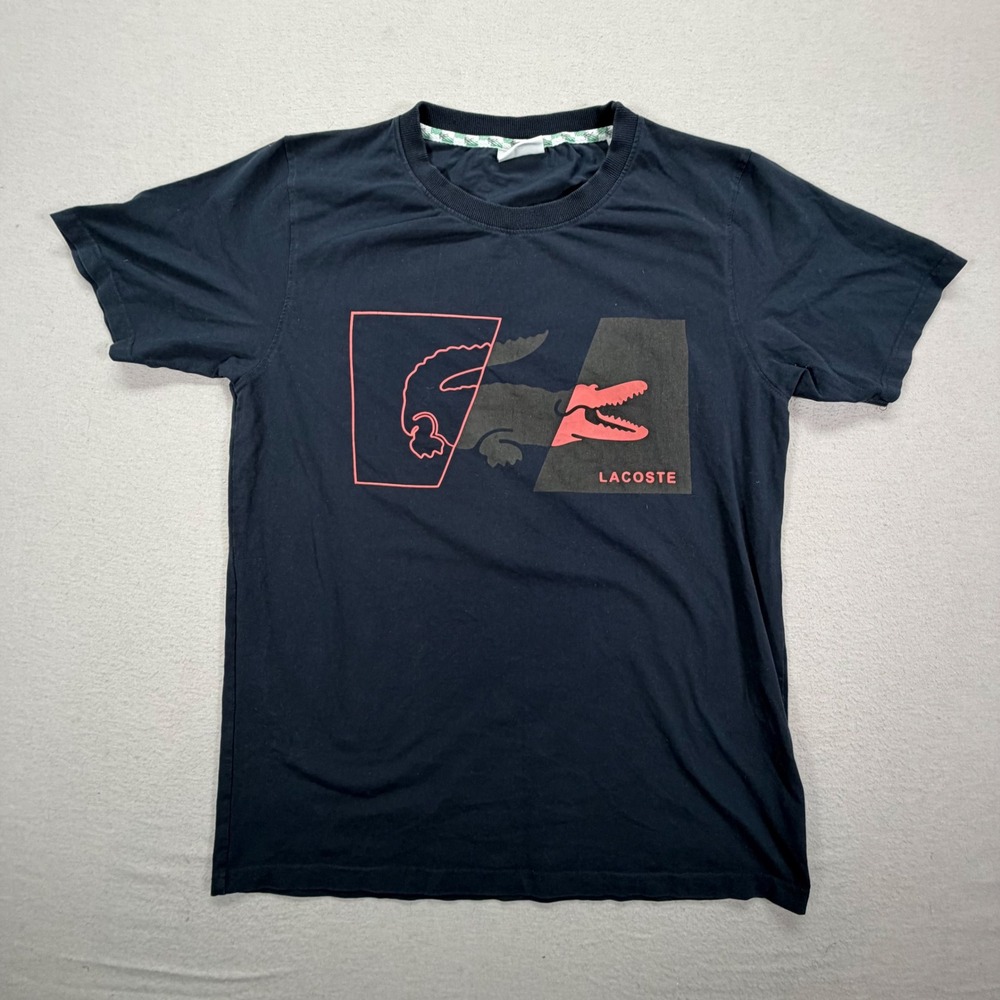 Lacoste Graphic T-Shirt Mens XL Good Navy Blue Regular Fit Crocodile
